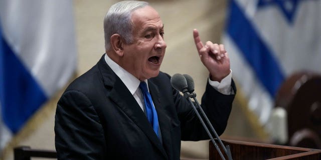 Former Israeli Prime Minister Benjamin Netanyahu will speak in Knesset on Thursday, June 30, 2022, in Knesset, the Israeli parliament in Jerusalem, prior to voting for the parliamentary dissolution bill. 