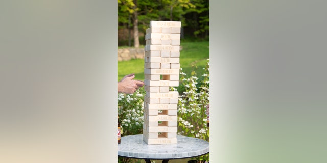 This block-stacking two-foot tall set is customizable with the name and dates of your choice. 