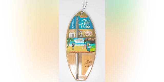 This Tiki Toss set can be hung on any door for fun, on-the-go play. 