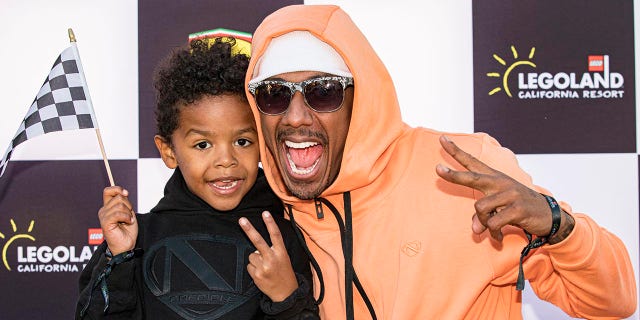 Nick Cannon with son Golden Cannon whom he shares with ex Brittany Bell at LEGOLAND California on May 11, 2022 in Carlsbad, California.