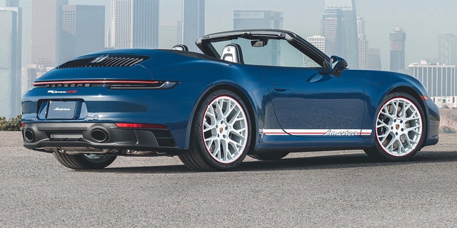The convertible features a red, white and blue color scheme.