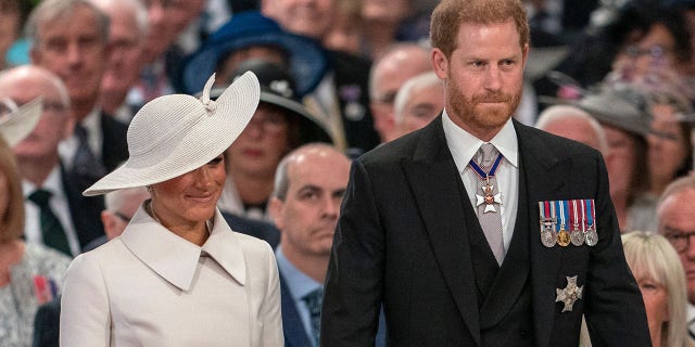 prince harry looks "deeply unhappy" during his appearance at the Thanksgiving Service amid his return to the UK for Queen Elizabeth's Platinum Jubilee, a royal expert claims.