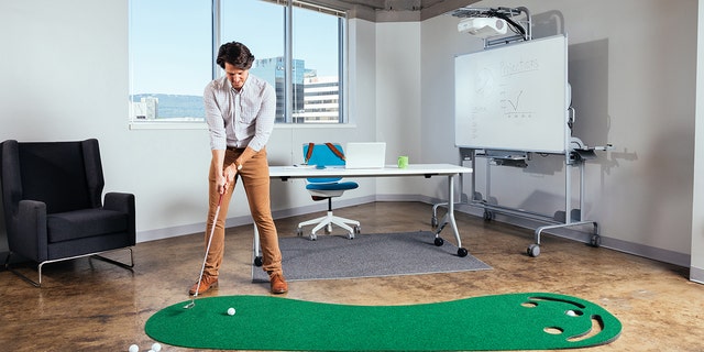 Dad can set up this portable putting green anywhere.