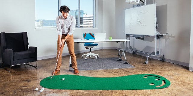 Dad can set up this portable putting green anywhere.