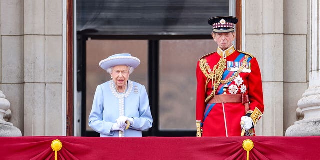 Queen Elizabeth was accompanied by her cousin, Prince Edward, Duke of Kent, during the Trooping of Colour Thursday.