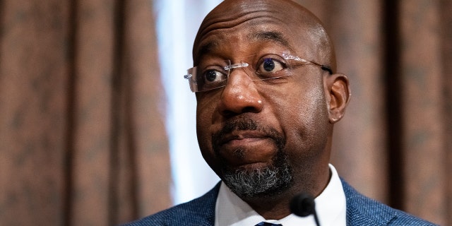 Sen. Raphael Warnock, D-Ga., in the Dirksen Senate Office Building in Washington on May 10, 2022.