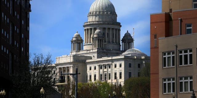 The Rhode Island State House in Providence, RI is pictured on April 25, 2019. 
