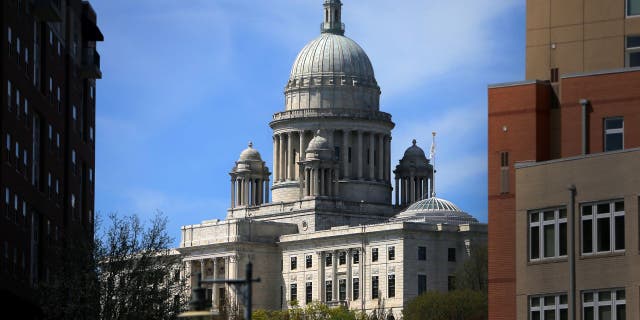 The Rhode Island State House in Providence, RI is pictured on April 25, 2019. 