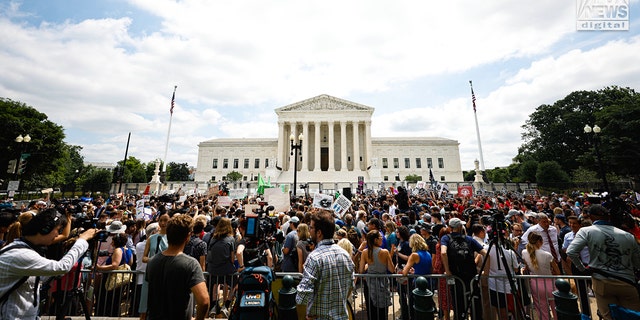Hundreds of people gathered outside the Supreme Court awaiting Dobbs' verdict.