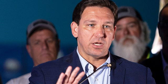 Florida Gov. Ron DeSantis speaks during a press conference held at the Cox Science Center &amp; Aquarium on June 08, 2022, in West Palm Beach, Florida. 