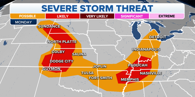 The severe storm threat for Monday, June 6.