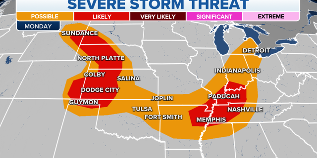The severe storm threat for Monday, June 6.