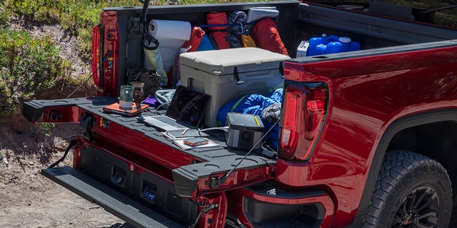 GMC's Multi-Pro tailgate can be opened in a variety of configurations.