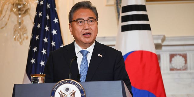 South Korean Foreign Minister Park Jin speaks during a news conference with Secretary of State Antony Blinken at the State Department in Washington, Monday, June 13, 2022. (Roberto Schmidt/Pool via AP)