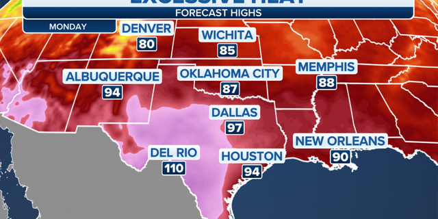 Forecast high temperatures for Monday, June 6.