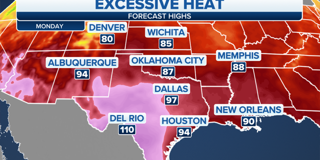 Forecast high temperatures for Monday, June 6.