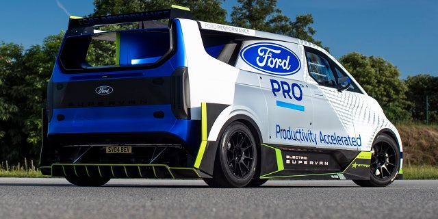 The Electric SuperVan features a composite body designed with downforce producing aerodynamic features.