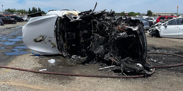 A Tesla caught fire while sitting in a California junkyard earlier this month. 