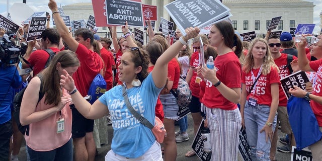 Pro-life activists reacting to the landmark Supreme Court decision overruling Roe vs. Wade.