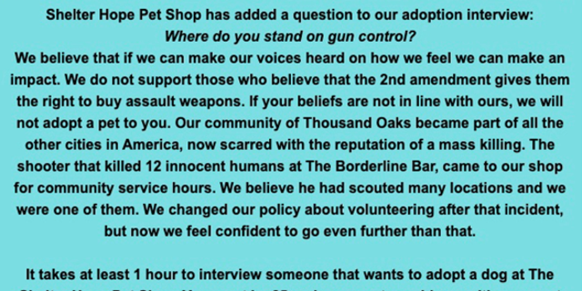 A California animal shelter wrote an anti-gun diatribe on their website.