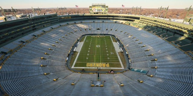 An overall view of Lambeau Field before a Green Bay Packers vs. San Francisco 49ers game, in Green Bay, Wisconsin.