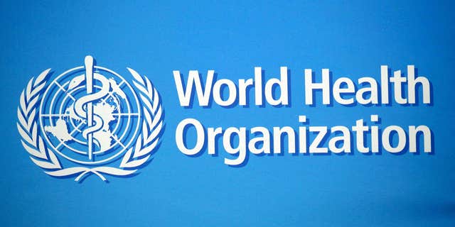 The World Health Organization logo in Geneva, Switzerland, on Feb. 2, 2020.