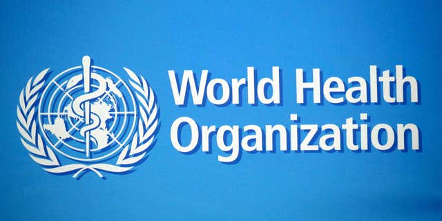 The World Health Organization logo in Geneva, Switzerland, on Feb. 2, 2020.