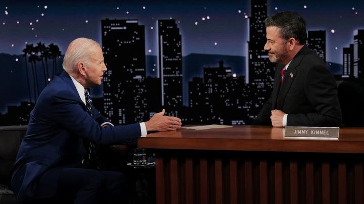President Biden talking with host Jimmy Kimmel