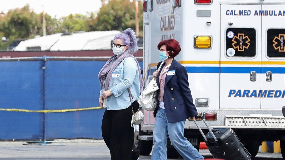 Sharon Osbourne, Kelly Osbourne in front of a Los Angeles area hospital