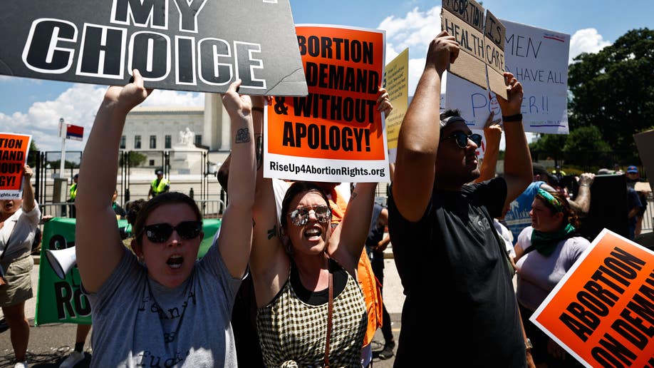 A woman holds a sign reading, 'Abortion on Demand and Without Apology'