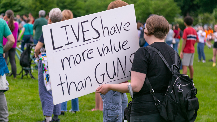 Sign saying 'Lives have more value than guns'