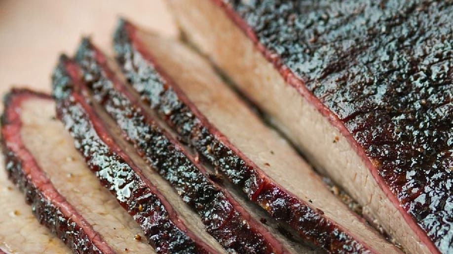 Close up view of a sliced beef brisket