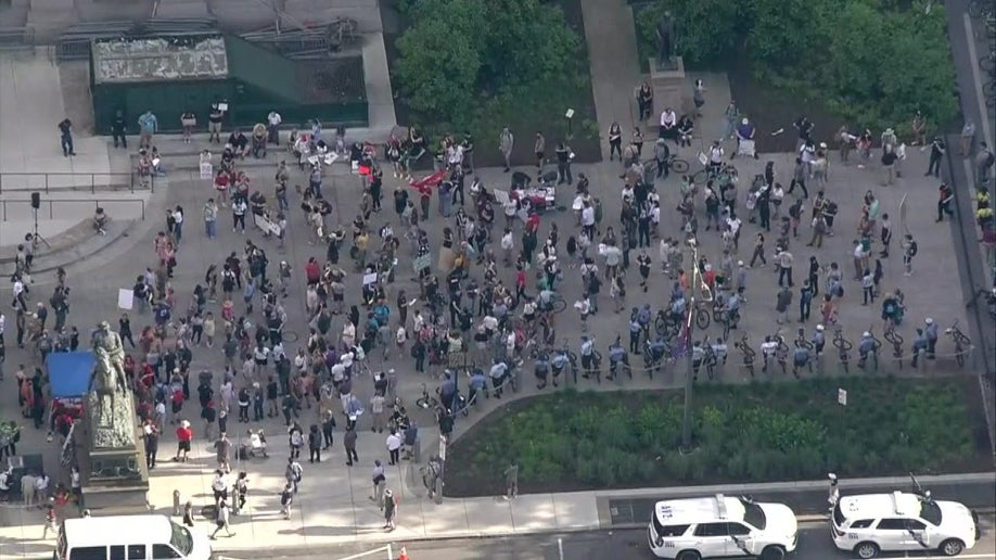 Aerial image of Philadelphia protests