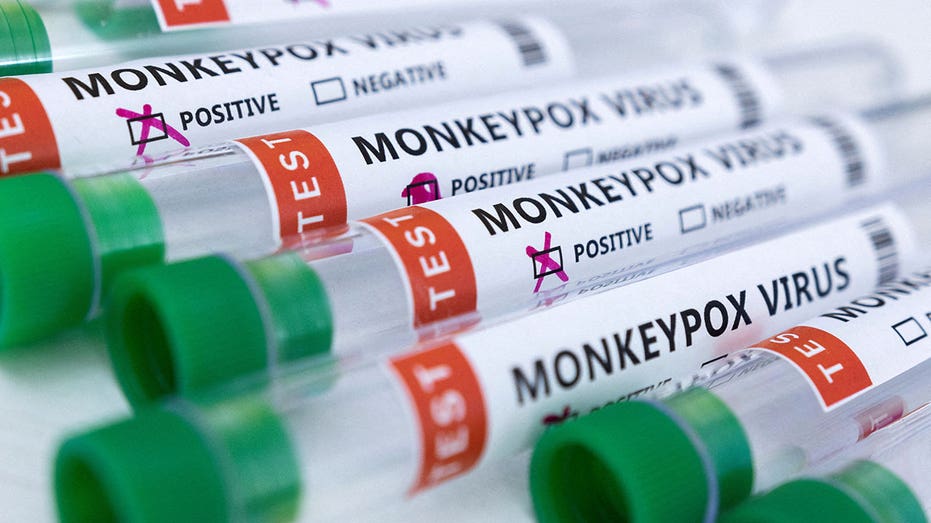 Test tubes labeled with "monkeypox"