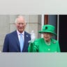 Queen Elizabeth and Prince Charles during pageant 