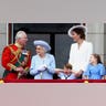 Queen Elizabeth, Charles, and Kate on balcony