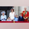 Queen Elizabeth, Kate, andd William and children during parade