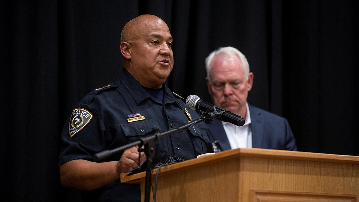 Uvalde Police Chief Pete Arredondo speaks at a press conference