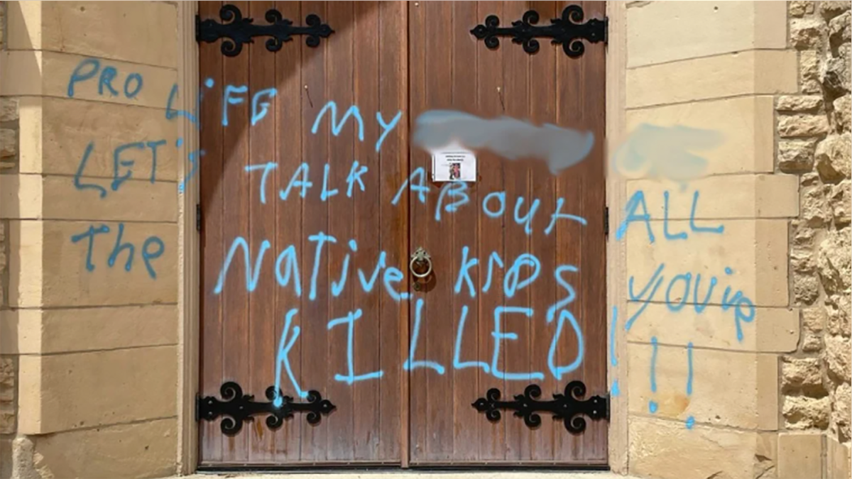 Front door of the St. Bernard Catholic Church