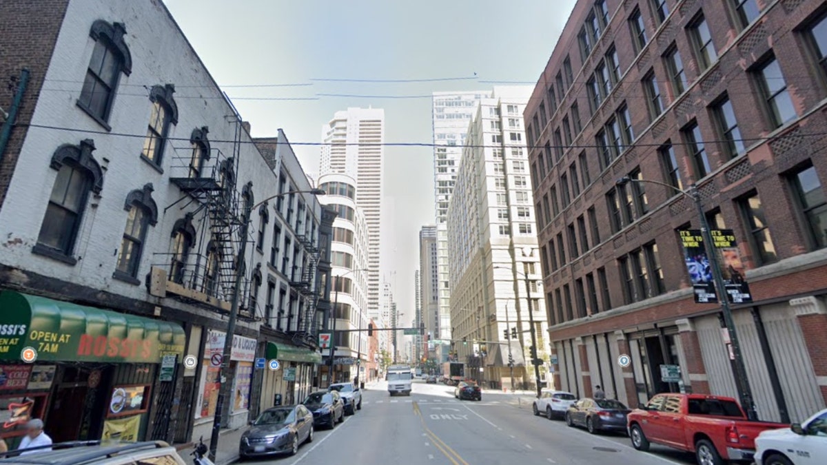 Chicago shooting crime scene shows a street with buildings on either side