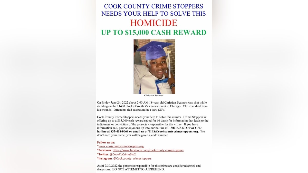 Cook County Crime Stoppers offer a $15,000 reward for the suspect for information about the suspects in the shooting death of Gianno Caldwell's brother, Christian.