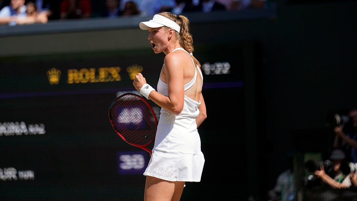 Elena Rybakina celebrates a point
