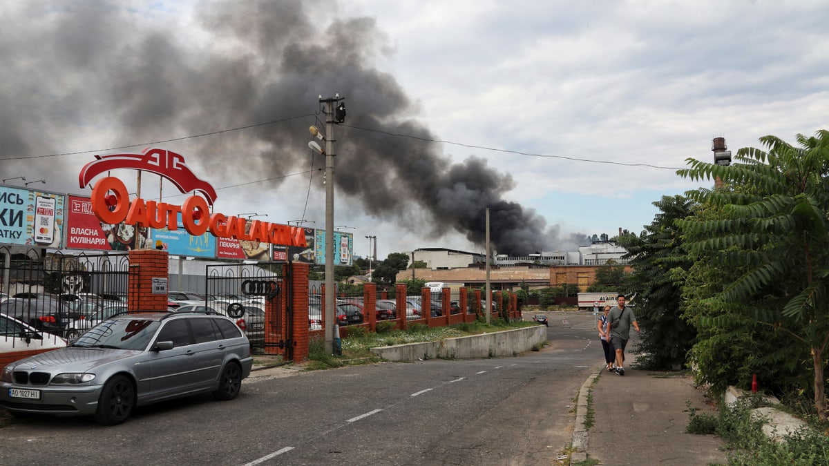 Smoke rises in the air after shelling in Odesa, Ukraine