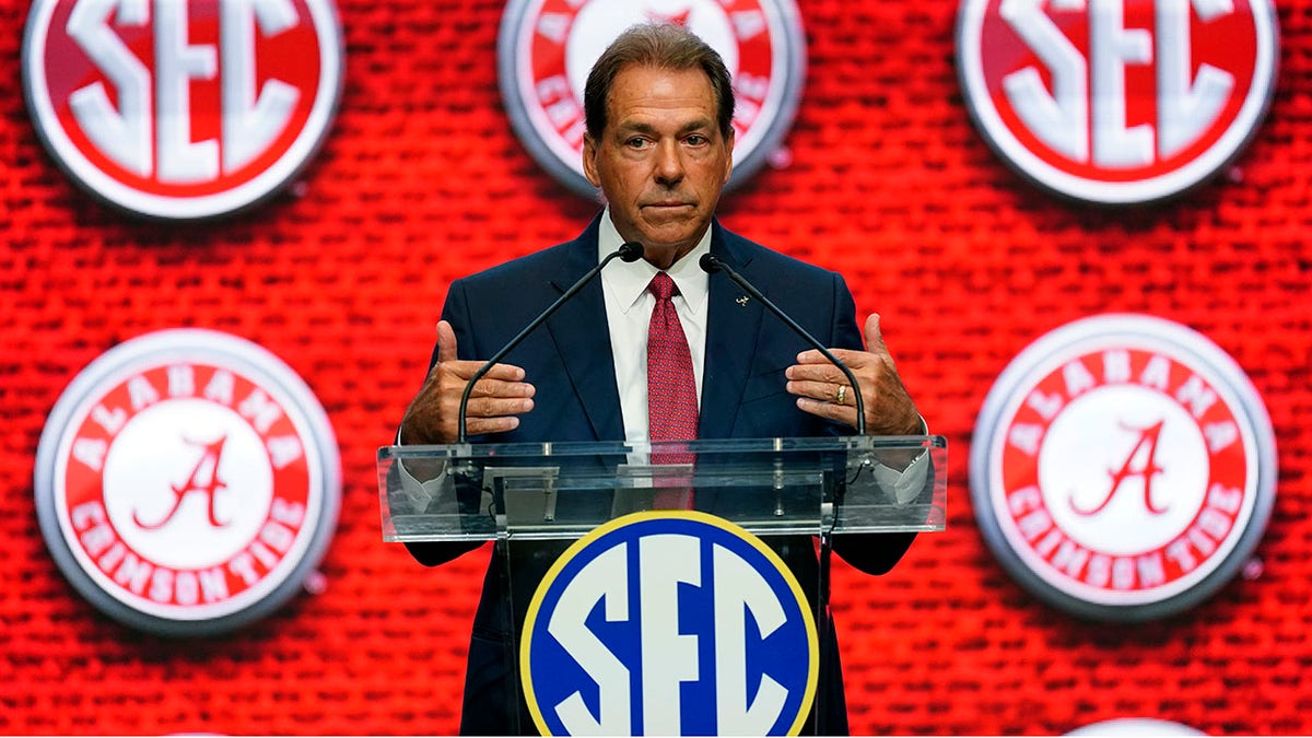 Nick Saban of Alabama speaks at SEC Media Days