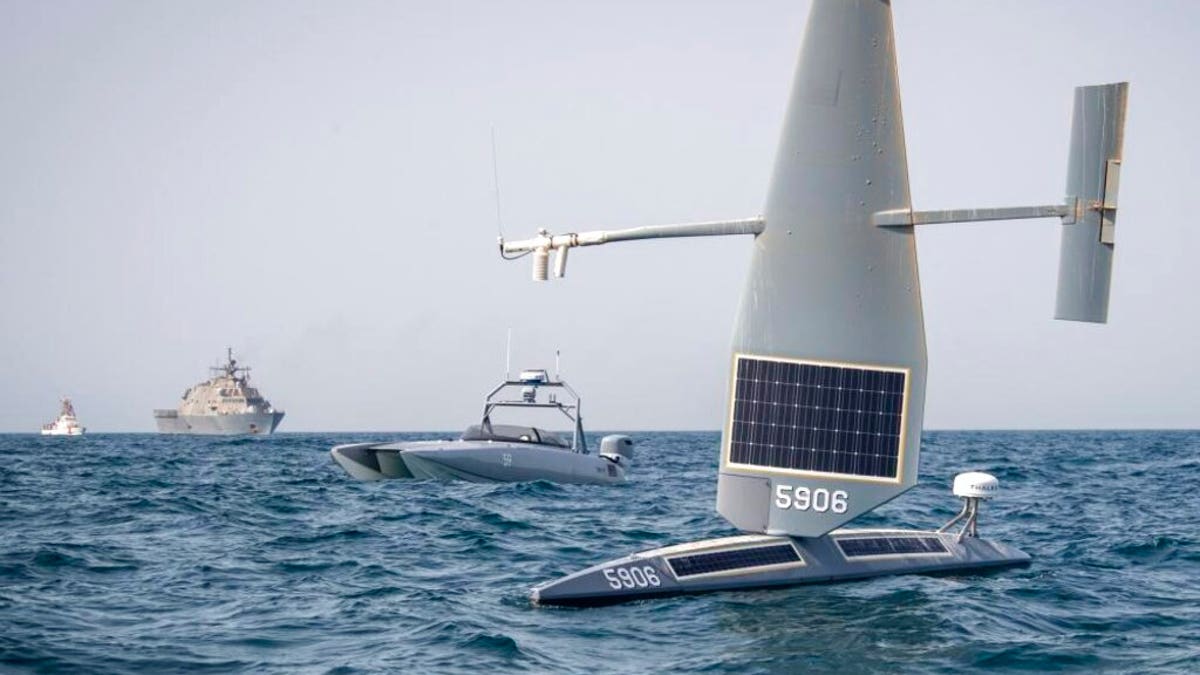 Navy drone sailship on open waters