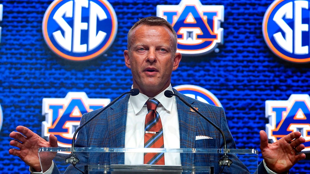 Auburn head coach Bryan Harsin speaks at SEC Media Days