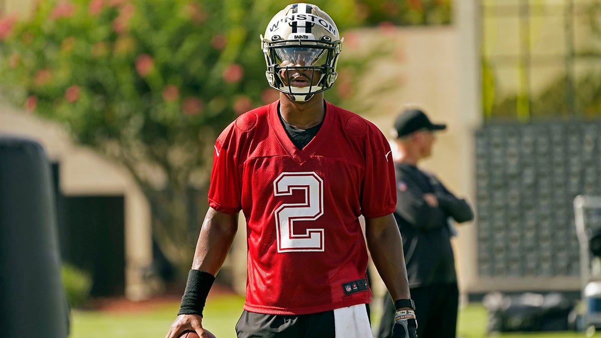 Saints quarterback Jameis Winston at training camp