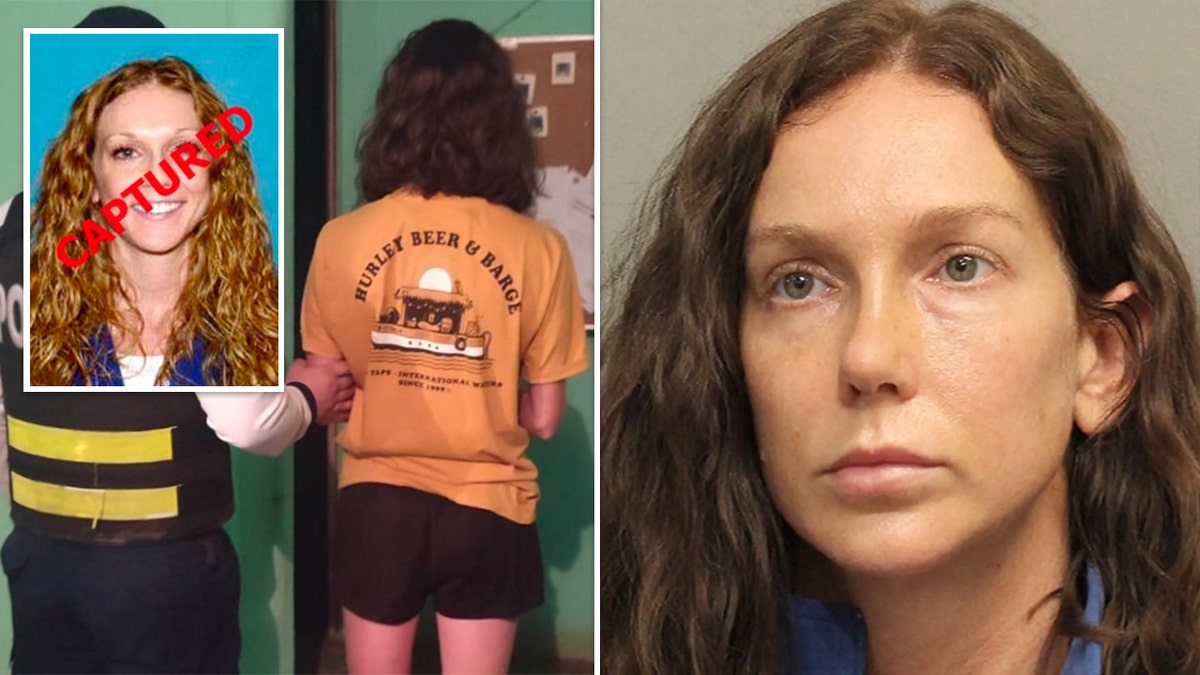 Photo collage of Kaitlin Armstrong with "captured" over her face and a picture showing her in custody