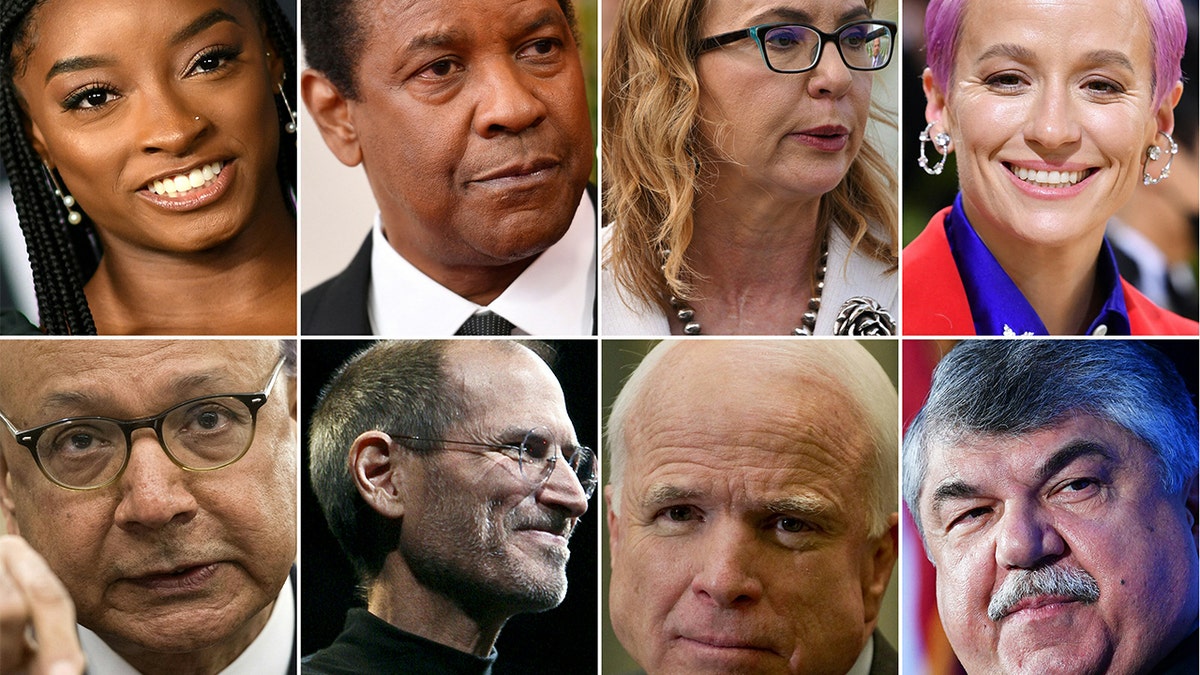 Simone Biles, Gabby Giffords, Megan Rapinoe, Khizr Khan, Steve Jobs, John McCain and Richard Trumka