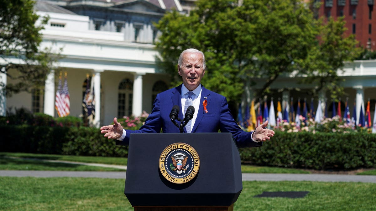 Joe Biden speaking on White House lawn